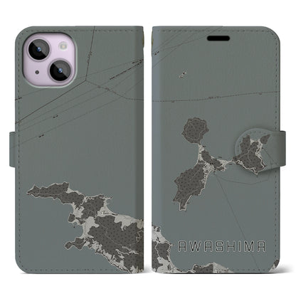【粟島（香川県）】地図柄iPhoneケース（手帳タイプ）モノトーン・iPhone 14 用