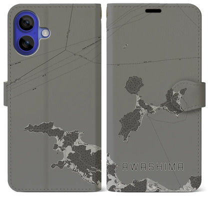 【粟島（香川県）】地図柄iPhoneケース（手帳タイプ）モノトーン・iPhone 16 Pro Max 用