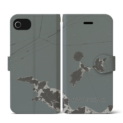 【粟島（香川県）】地図柄iPhoneケース（手帳タイプ）モノトーン・iPhone SE（第3 / 第2世代） / 8 / 7 / 6s / 6 用