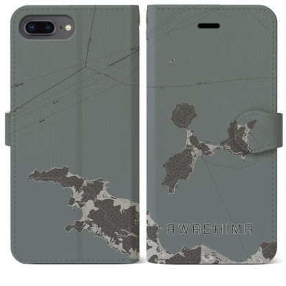 【粟島（香川県）】地図柄iPhoneケース（手帳タイプ）モノトーン・iPhone 8Plus /7Plus / 6sPlus / 6Plus 用
