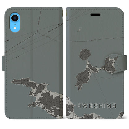 【粟島（香川県）】地図柄iPhoneケース（手帳タイプ）モノトーン・iPhone XR 用