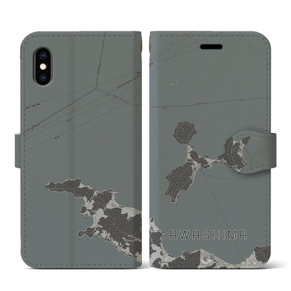 【粟島（香川県）】地図柄iPhoneケース（手帳タイプ）モノトーン・iPhone XS / X 用