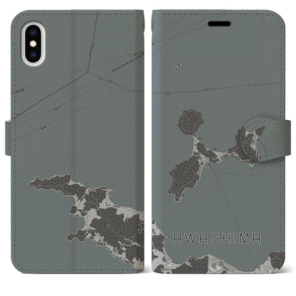 【粟島（香川県）】地図柄iPhoneケース（手帳タイプ）モノトーン・iPhone XS Max 用