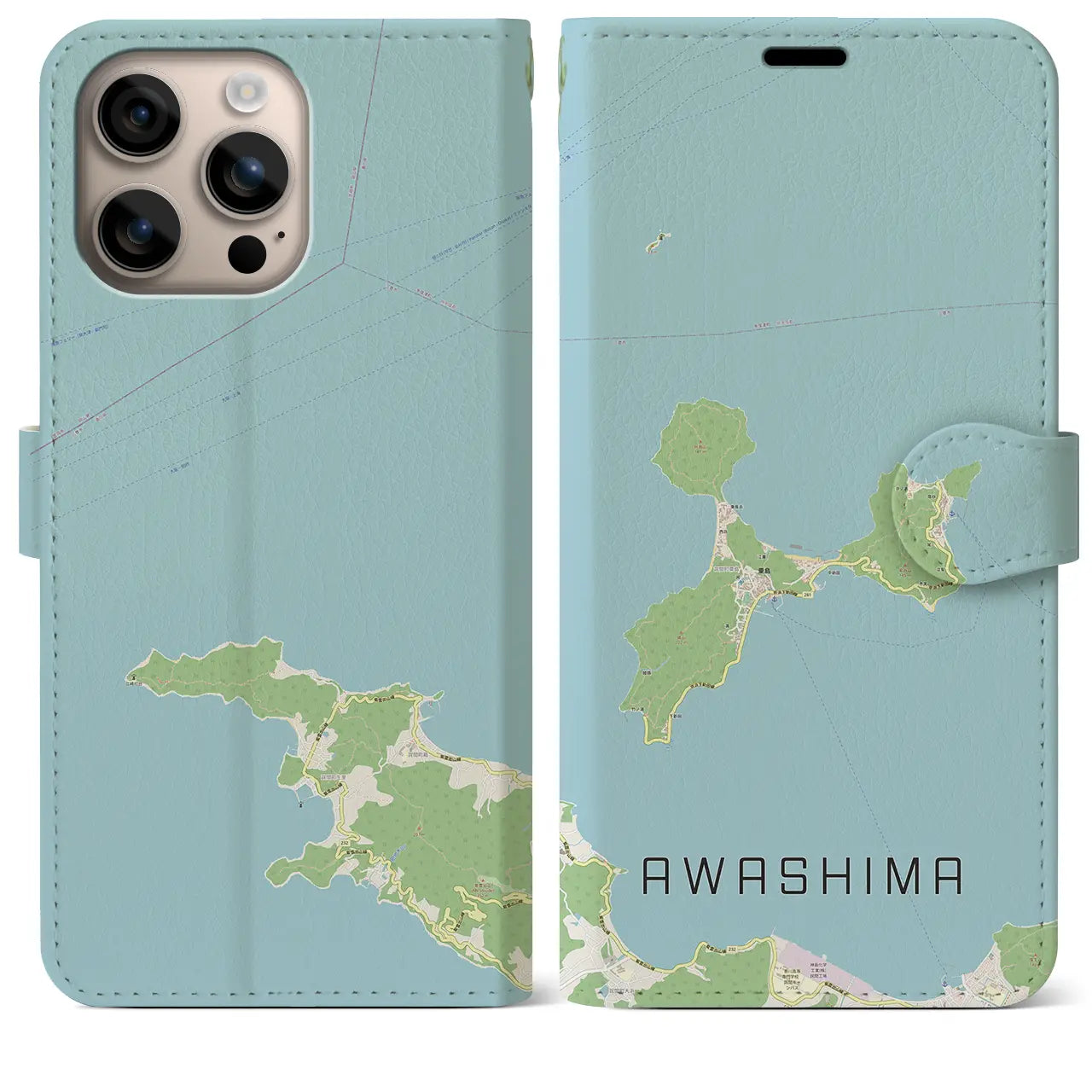 【粟島（香川県）】地図柄iPhoneケース（手帳タイプ）ナチュラル・iPhone 16 Plus 用