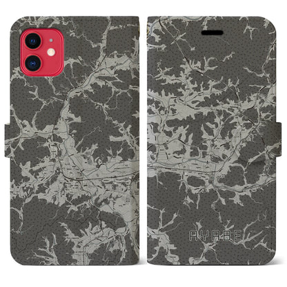 【綾部（京都府）】地図柄iPhoneケース（手帳タイプ）モノトーン・iPhone 11 用