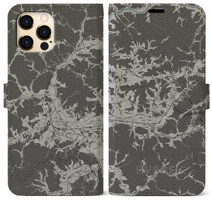 【綾部（京都府）】地図柄iPhoneケース（手帳タイプ）モノトーン・iPhone 12 Pro Max 用