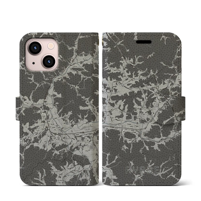 【綾部（京都府）】地図柄iPhoneケース（手帳タイプ）モノトーン・iPhone 13 mini 用