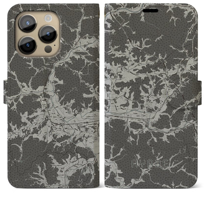 【綾部（京都府）】地図柄iPhoneケース（手帳タイプ）モノトーン・iPhone 14 Pro Max 用