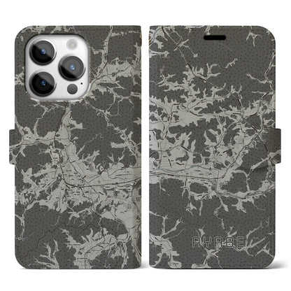 【綾部（京都府）】地図柄iPhoneケース（手帳タイプ）モノトーン・iPhone 14 Pro 用