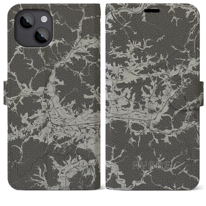 【綾部（京都府）】地図柄iPhoneケース（手帳タイプ）モノトーン・iPhone 14 Plus 用