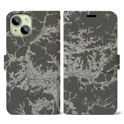 【綾部（京都府）】地図柄iPhoneケース（手帳タイプ）モノトーン・iPhone 15 用