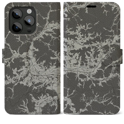 【綾部（京都府）】地図柄iPhoneケース（手帳タイプ）モノトーン・iPhone 15 Pro Max 用