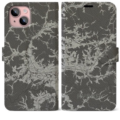 【綾部（京都府）】地図柄iPhoneケース（手帳タイプ）モノトーン・iPhone 15 Plus 用