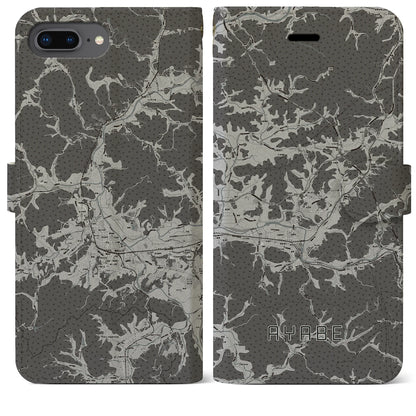 【綾部（京都府）】地図柄iPhoneケース（手帳タイプ）モノトーン・iPhone 8Plus /7Plus / 6sPlus / 6Plus 用