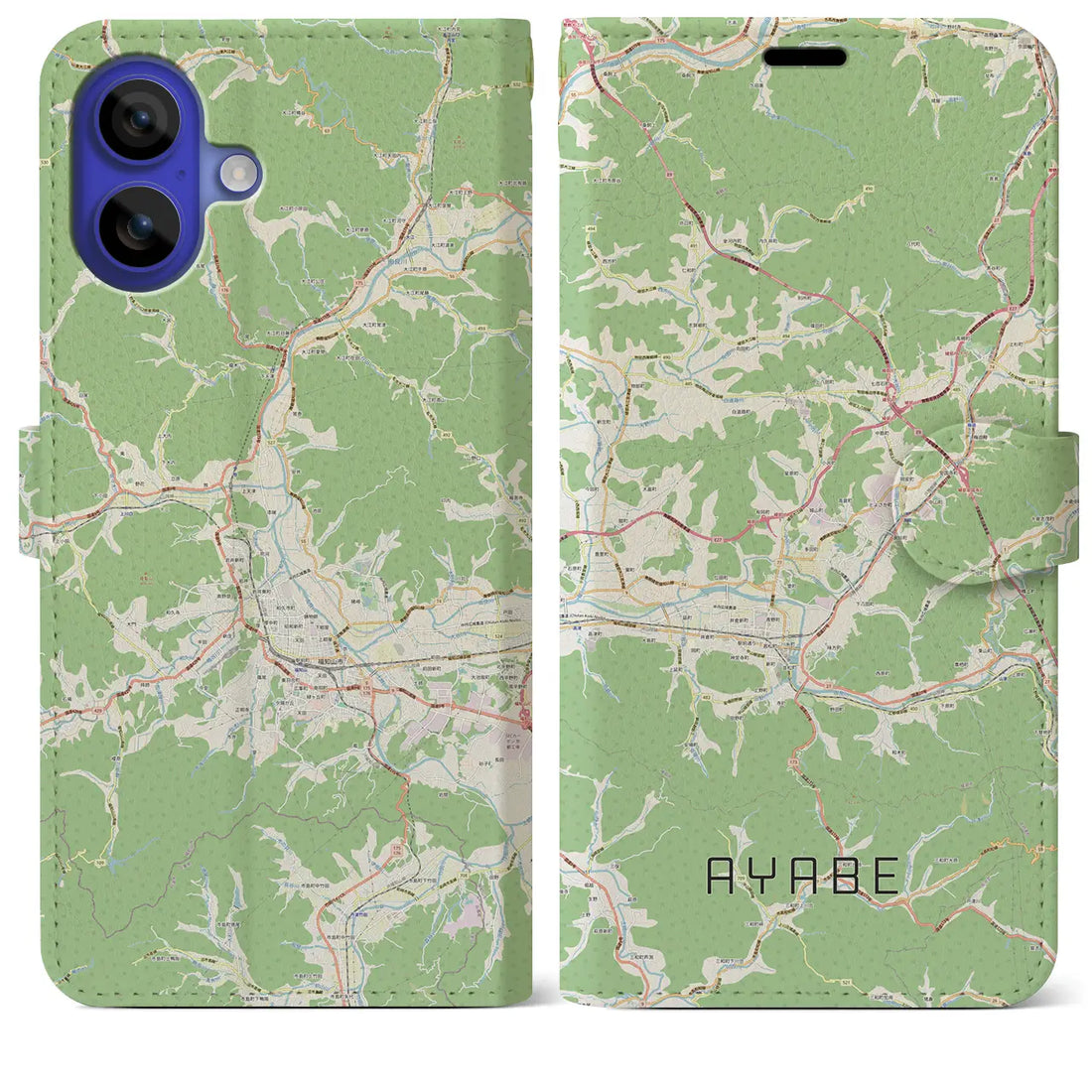 【綾部（京都府）】地図柄iPhoneケース（手帳タイプ）ナチュラル・iPhone 16 Pro Max 用