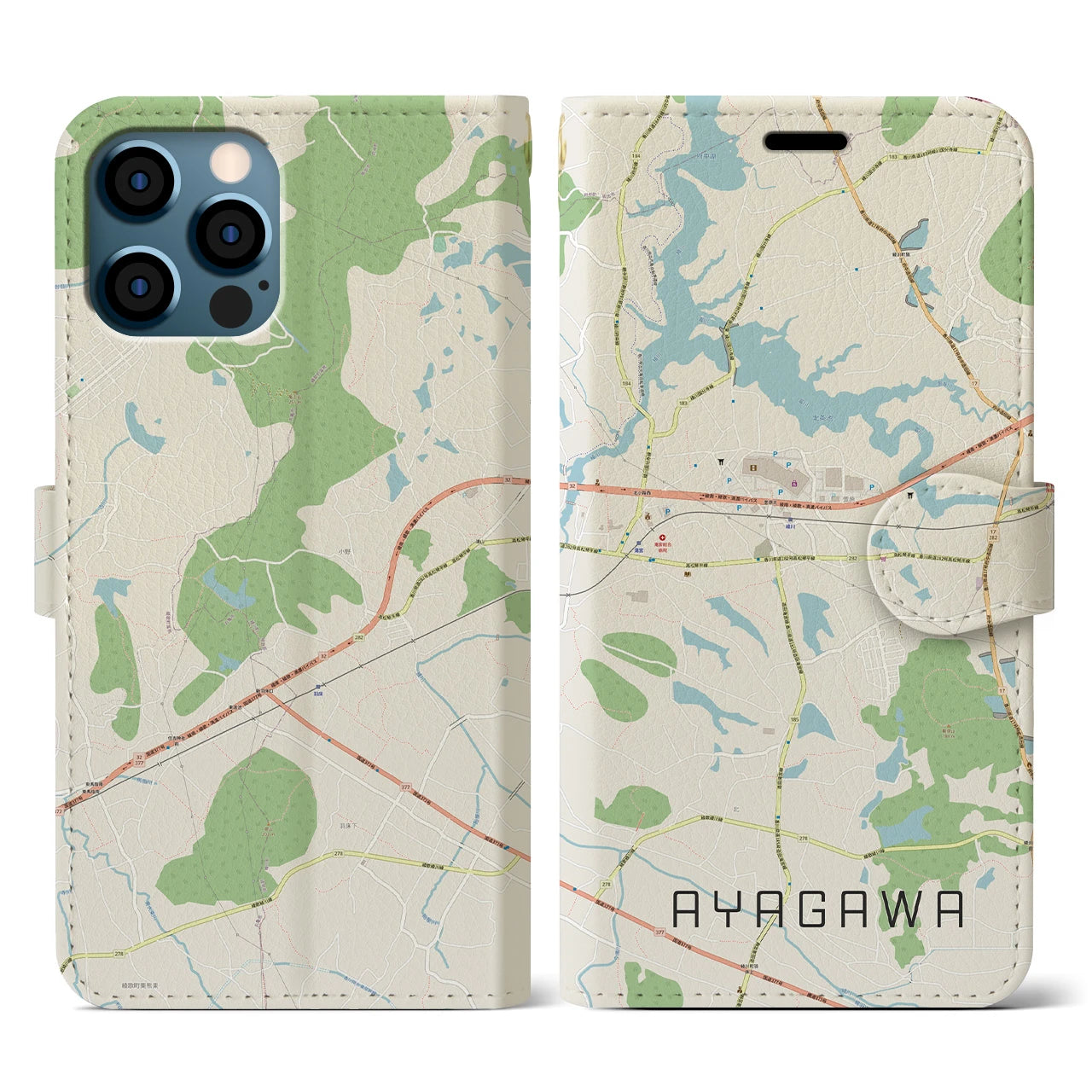 【綾川（香川県）】地図柄iPhoneケース（手帳タイプ）