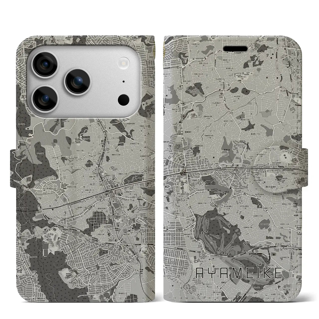 【菖蒲池（奈良県）】地図柄iPhoneケース（手帳タイプ）