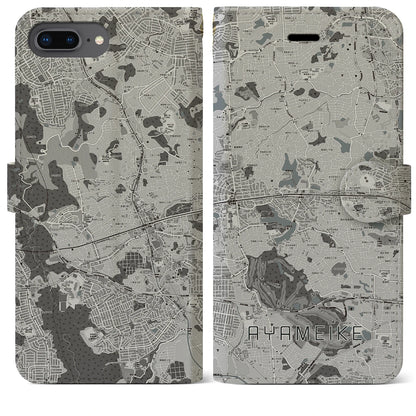 【菖蒲池（奈良県）】地図柄iPhoneケース（手帳タイプ）モノトーン・iPhone 8Plus /7Plus / 6sPlus / 6Plus 用