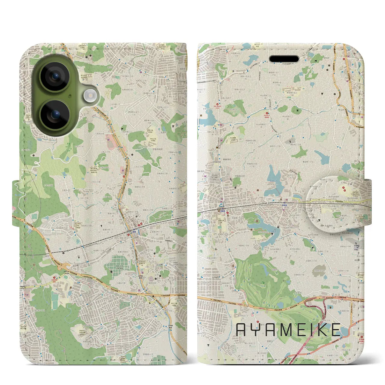 【菖蒲池（奈良県）】地図柄iPhoneケース（手帳タイプ）