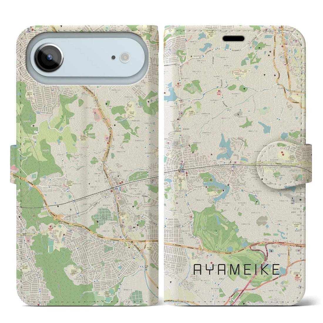 【菖蒲池（奈良県）】地図柄iPhoneケース（手帳タイプ）ナチュラル・iPhone 17 Pro Max 用