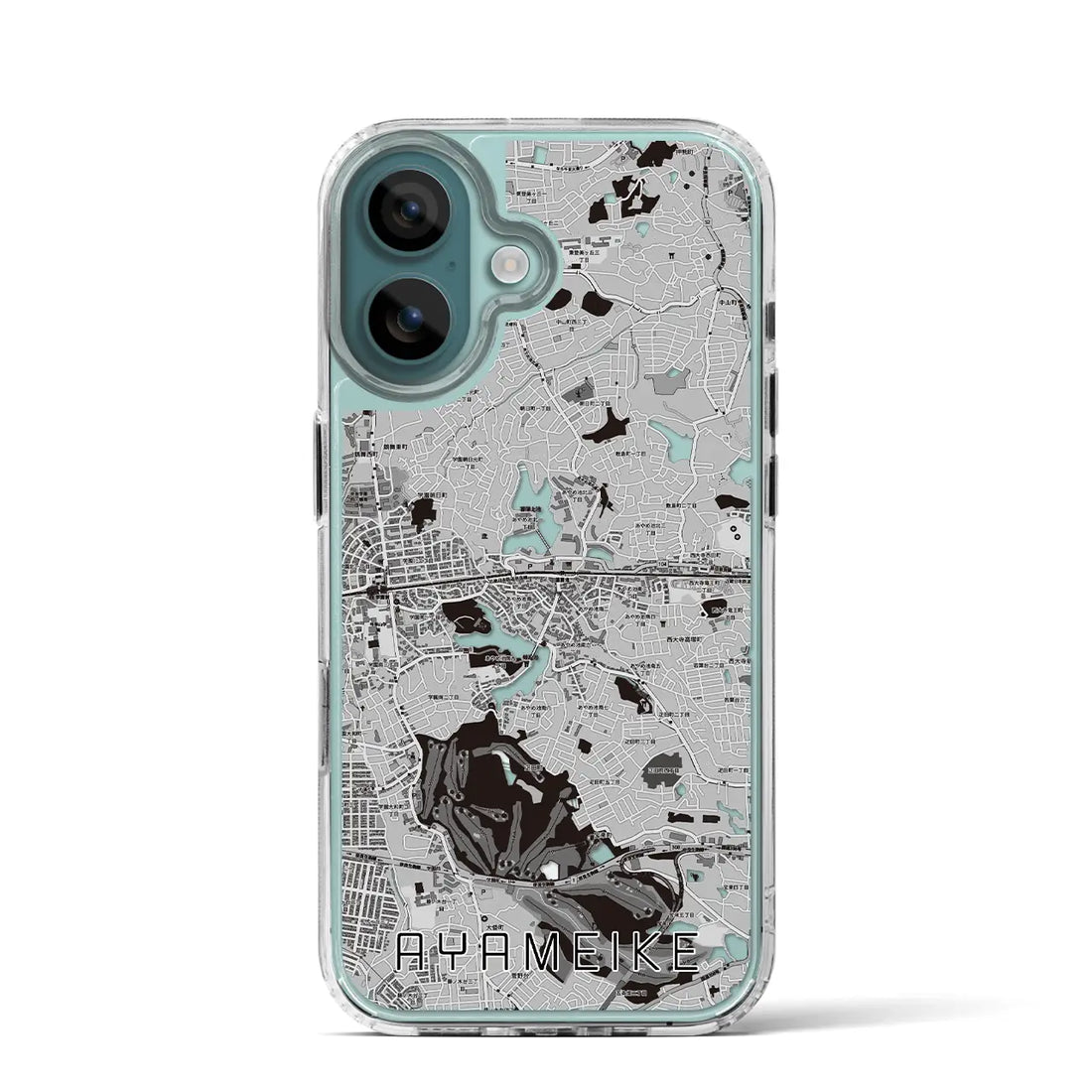 【菖蒲池(奈良県)】地図柄iPhoneケース(MagSafeタイプ)モノトーン・iPhone 16 Pro 用