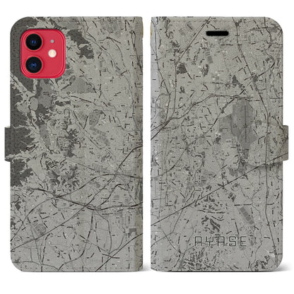 【綾瀬（神奈川県）】地図柄iPhoneケース（手帳タイプ）モノトーン・iPhone 11 用