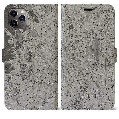 【綾瀬（神奈川県）】地図柄iPhoneケース（手帳タイプ）モノトーン・iPhone 11 Pro Max 用