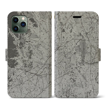 【綾瀬（神奈川県）】地図柄iPhoneケース（手帳タイプ）モノトーン・iPhone 11 Pro 用