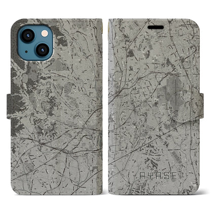 【綾瀬（神奈川県）】地図柄iPhoneケース（手帳タイプ）モノトーン・iPhone 13 用