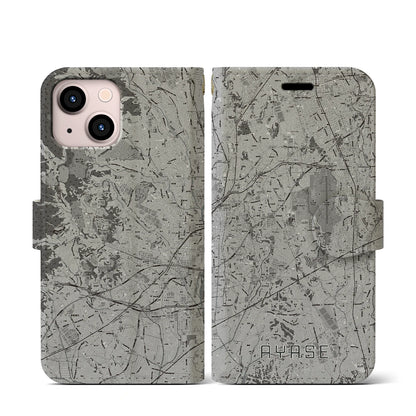 【綾瀬（神奈川県）】地図柄iPhoneケース（手帳タイプ）モノトーン・iPhone 13 mini 用