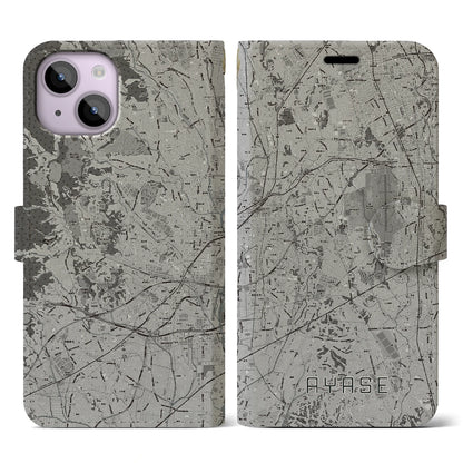 【綾瀬（神奈川県）】地図柄iPhoneケース（手帳タイプ）モノトーン・iPhone 14 用