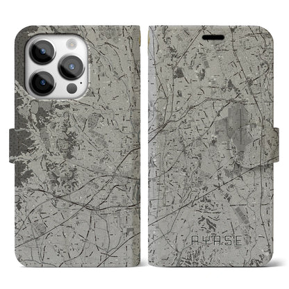 【綾瀬（神奈川県）】地図柄iPhoneケース（手帳タイプ）モノトーン・iPhone 14 Pro 用