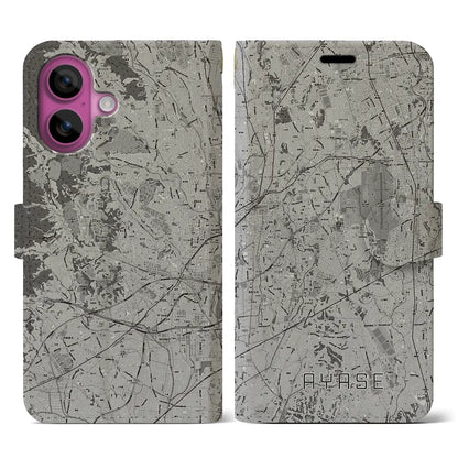 【綾瀬（神奈川県）】地図柄iPhoneケース（手帳タイプ）モノトーン・iPhone 16 Pro 用