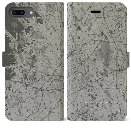 【綾瀬（神奈川県）】地図柄iPhoneケース（手帳タイプ）モノトーン・iPhone 8Plus /7Plus / 6sPlus / 6Plus 用