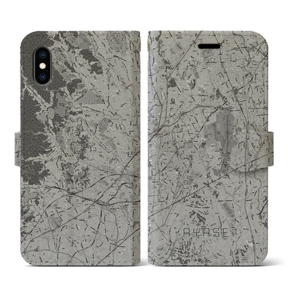 【綾瀬（神奈川県）】地図柄iPhoneケース（手帳タイプ）モノトーン・iPhone XS / X 用