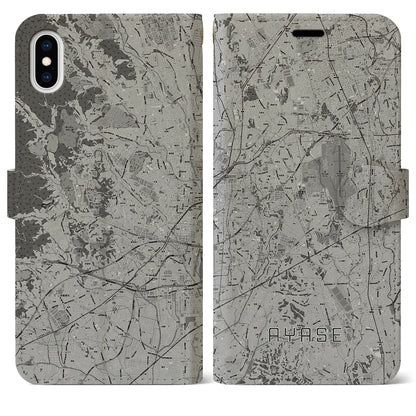 【綾瀬（神奈川県）】地図柄iPhoneケース（手帳タイプ）モノトーン・iPhone XS Max 用