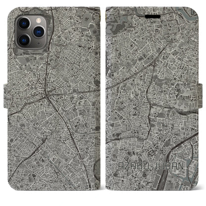 【麻布十番（東京都）】地図柄iPhoneケース（手帳タイプ）モノトーン・iPhone 11 Pro Max 用