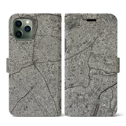 【麻布十番（東京都）】地図柄iPhoneケース（手帳タイプ）モノトーン・iPhone 11 Pro 用