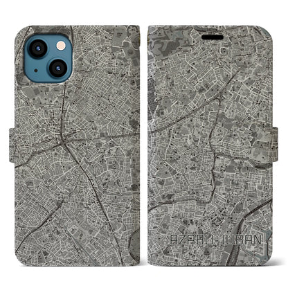 【麻布十番（東京都）】地図柄iPhoneケース（手帳タイプ）モノトーン・iPhone 13 用
