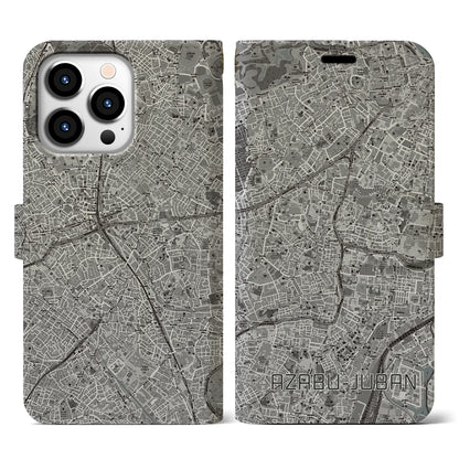 【麻布十番（東京都）】地図柄iPhoneケース（手帳タイプ）モノトーン・iPhone 13 Pro 用