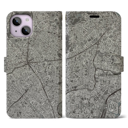 【麻布十番（東京都）】地図柄iPhoneケース（手帳タイプ）モノトーン・iPhone 14 用
