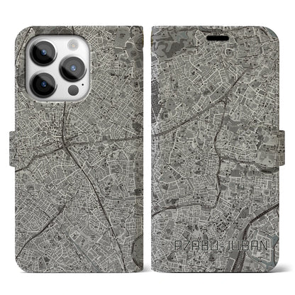 【麻布十番（東京都）】地図柄iPhoneケース（手帳タイプ）モノトーン・iPhone 14 Pro 用