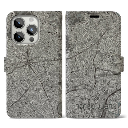 【麻布十番（東京都）】地図柄iPhoneケース（手帳タイプ）モノトーン・iPhone 15 Pro 用