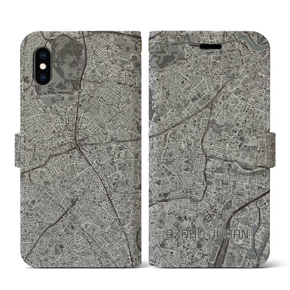 【麻布十番（東京都）】地図柄iPhoneケース（手帳タイプ）モノトーン・iPhone XS / X 用