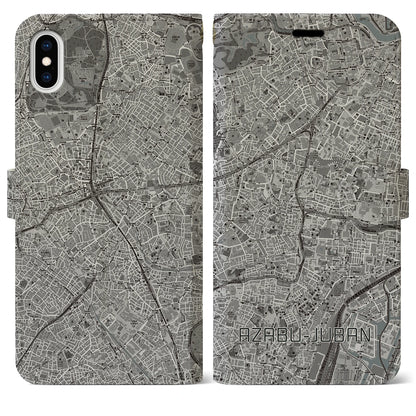 【麻布十番（東京都）】地図柄iPhoneケース（手帳タイプ）モノトーン・iPhone XS Max 用