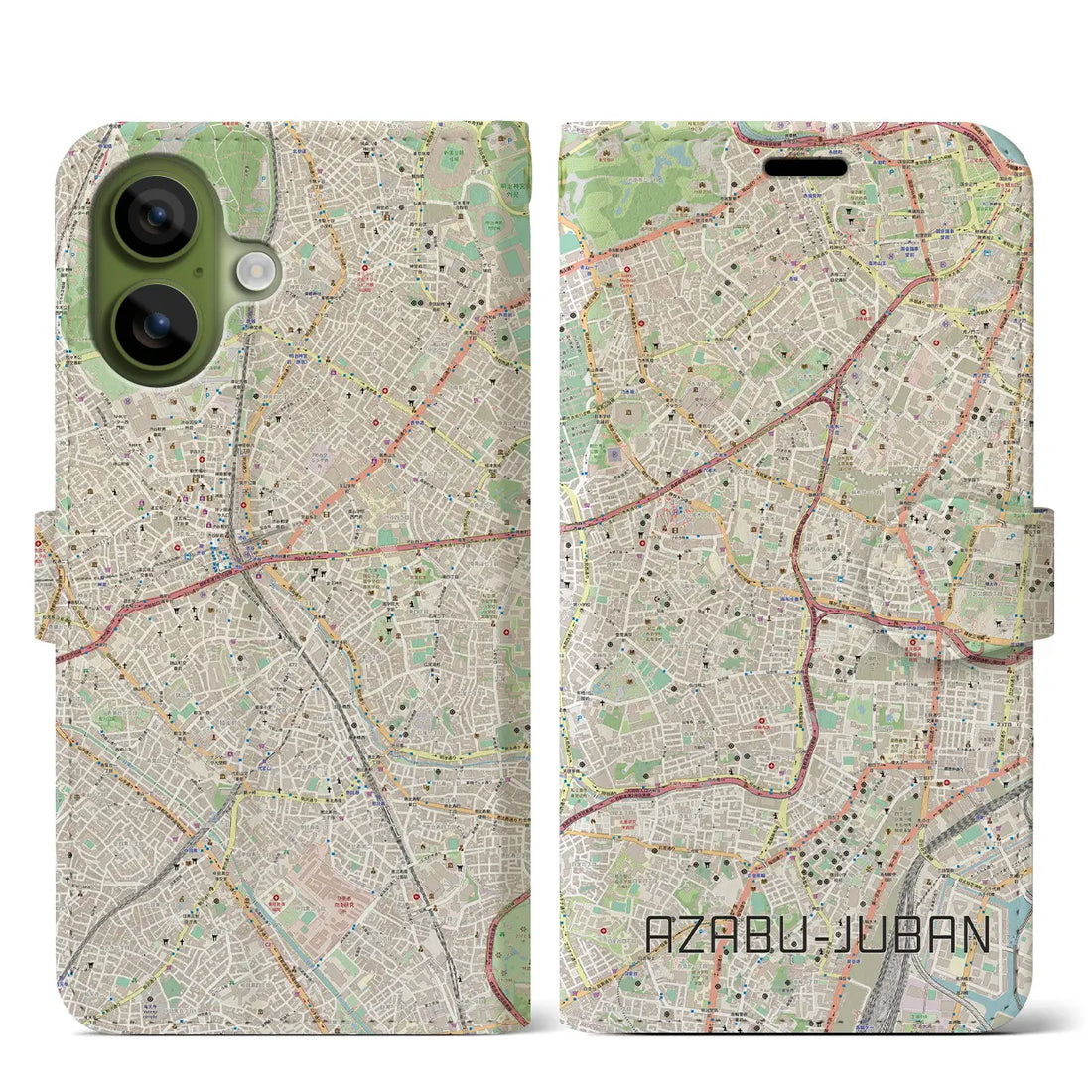 【麻布十番（東京都）】地図柄iPhoneケース（手帳タイプ）ナチュラル・iPhone 17 Pro Max 用