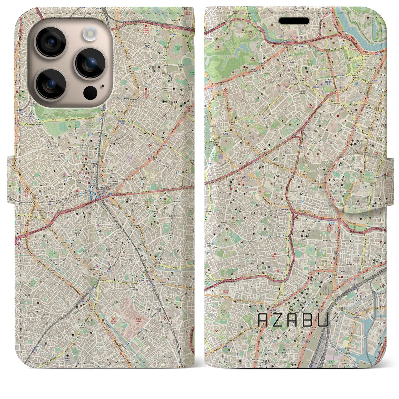 【麻布（東京都）】地図柄iPhoneケース（手帳タイプ）ナチュラル・iPhone 16 Plus 用