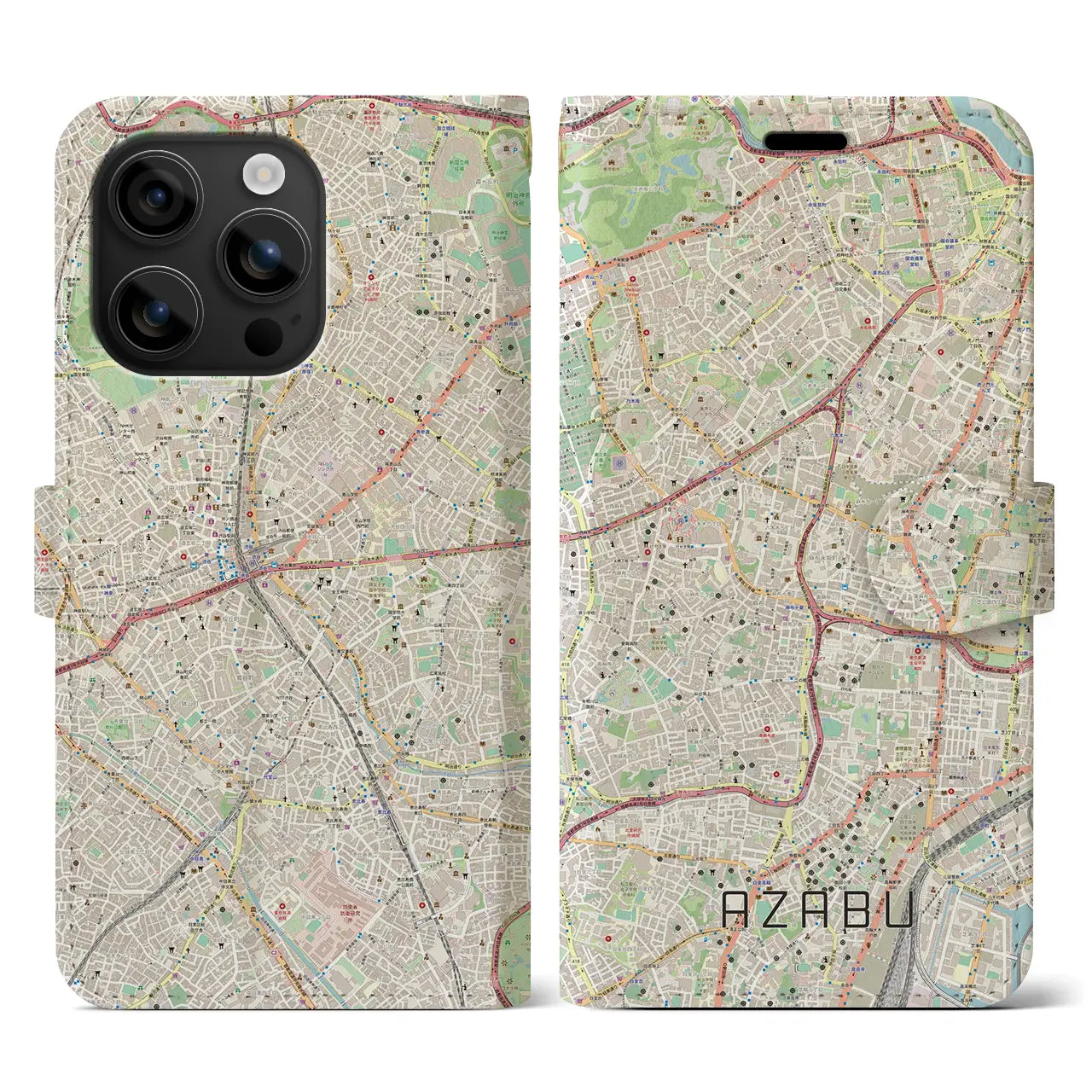 【麻布（東京都）】地図柄iPhoneケース（手帳タイプ）ナチュラル・iPhone 16 用