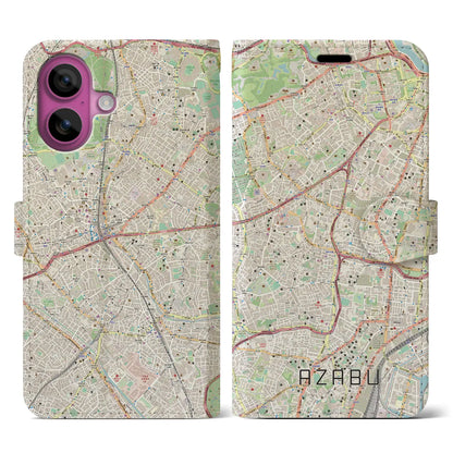 【麻布（東京都）】地図柄iPhoneケース（手帳タイプ）ナチュラル・iPhone 16 Pro 用