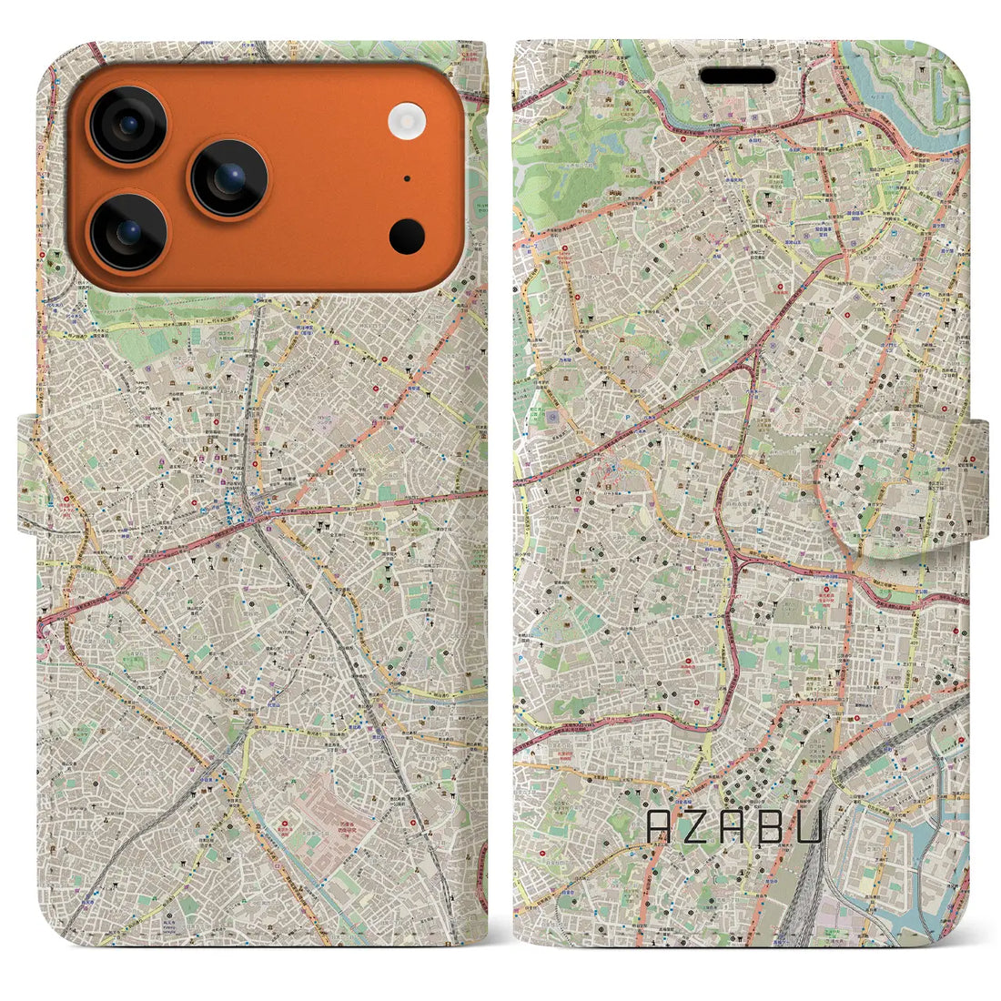 【麻布(東京都)】地図柄iPhoneケース(手帳タイプ)モノトーン・iPhone 17 Pro Max 用